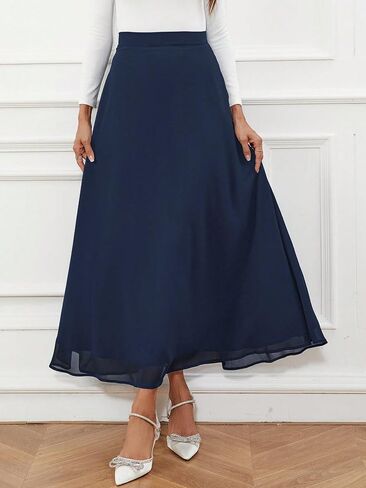 SweatyRocks Women's Chiffon High Waisted Flowy Long Skirts Casual Solid A line Maxi Skirt in Saudi Arabia