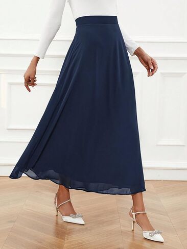 SweatyRocks Women's Chiffon High Waisted Flowy Long Skirts Casual Solid A line Maxi Skirt in Saudi Arabia