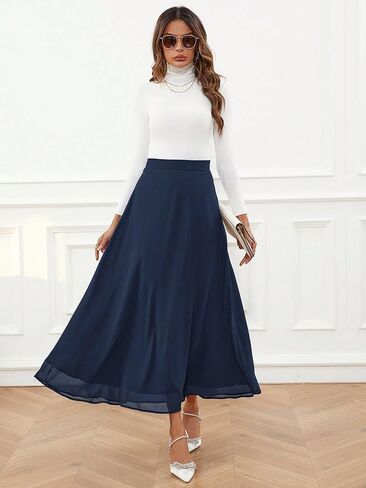 SweatyRocks Women's Chiffon High Waisted Flowy Long Skirts Casual Solid A line Maxi Skirt in Saudi Arabia