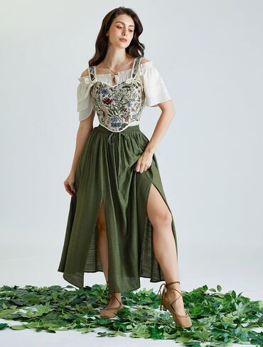 Scarlet Darkness Maxi Skirts for Women Renaissance Slit Flowy Skirt with Pockets in Saudi Arabia