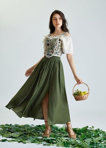 Scarlet Darkness Maxi Skirts for Women Renaissance Slit Flowy Skirt with Pockets in Saudi Arabia