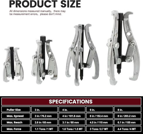مجموعة أسرة ترس للتكنولوجيا ، 3 "4" 6 "8 '' 3 jaw puller kit for pulley gear تحمل إزالة دولاب الموازنة ، وسحب البكرة الثقيلة مع فكي عكسي يحمل مجموعة أدوات البولر (3 '' '' 6 '' 8 '') in Kuwait