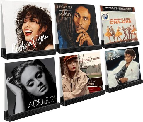 Vinyl Record Shelf Wall Mount, 12 inch Wooden Album Record Holder Display, Pack of 6 Floating Shelves for Wall, Magazine Rack, Kids Bookshelf for Bedroom, Living Room, Rustic Brown in Kuwait