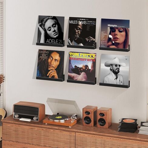 Vinyl Record Shelf Wall Mount, 12 inch Wooden Album Record Holder Display, Pack of 6 Floating Shelves for Wall, Magazine Rack, Kids Bookshelf for Bedroom, Living Room, Rustic Brown in Kuwait