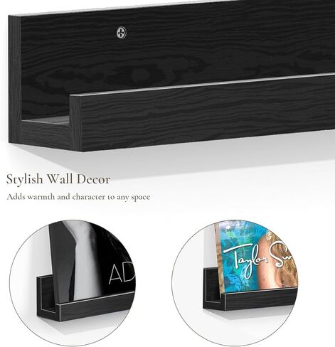 Vinyl Record Shelf Wall Mount, 12 inch Wooden Album Record Holder Display, Pack of 6 Floating Shelves for Wall, Magazine Rack, Kids Bookshelf for Bedroom, Living Room, Rustic Brown in Kuwait