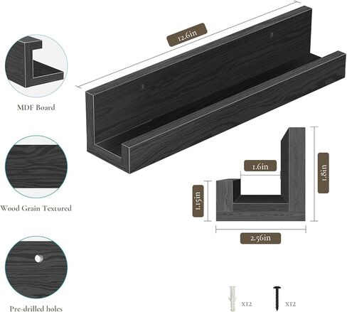 Vinyl Record Shelf Wall Mount, 12 inch Wooden Album Record Holder Display, Pack of 6 Floating Shelves for Wall, Magazine Rack, Kids Bookshelf for Bedroom, Living Room, Rustic Brown in Kuwait