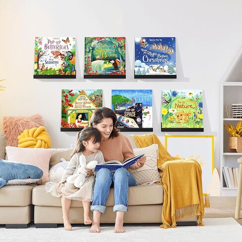 Vinyl Record Shelf Wall Mount, 12 inch Wooden Album Record Holder Display, Pack of 6 Floating Shelves for Wall, Magazine Rack, Kids Bookshelf for Bedroom, Living Room, Rustic Brown in Kuwait