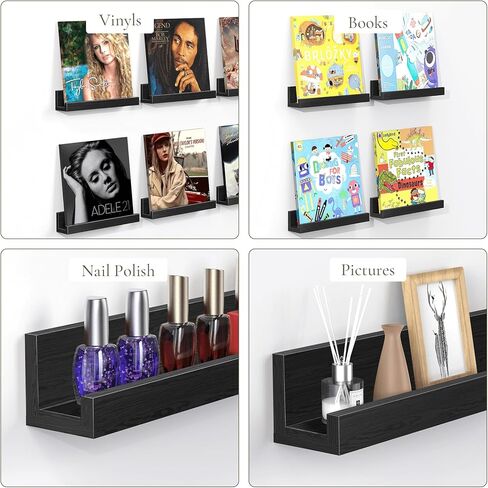 Vinyl Record Shelf Wall Mount, 12 inch Wooden Album Record Holder Display, Pack of 6 Floating Shelves for Wall, Magazine Rack, Kids Bookshelf for Bedroom, Living Room, Rustic Brown in Kuwait