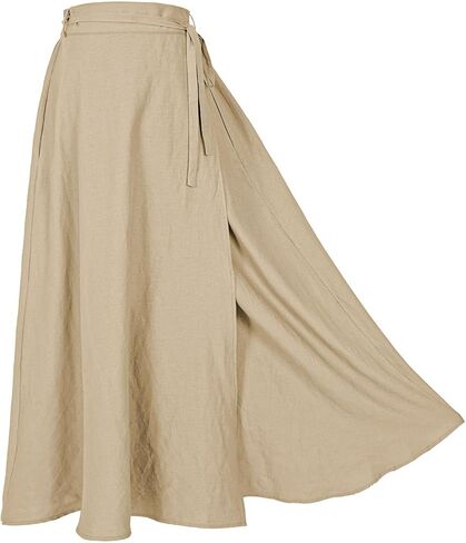 تنورة من الكتان النسائي تنورة مرنة الخصر A-Line Maxi مع جيوب in Kuwait