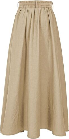 تنورة من الكتان النسائي تنورة مرنة الخصر A-Line Maxi مع جيوب in Kuwait