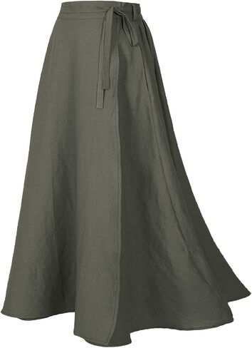 تنورة من الكتان النسائي تنورة مرنة الخصر A-Line Maxi مع جيوب in Kuwait