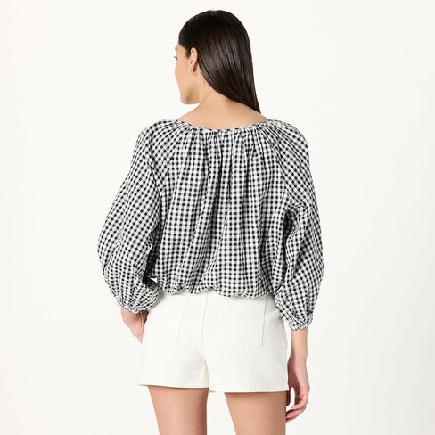 The Drop Women's Shirred Neck Cotton Bubble Hem Top in Kuwait