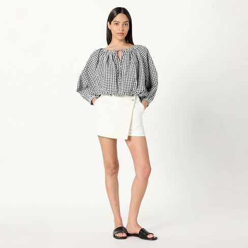The Drop Women's Shirred Neck Cotton Bubble Hem Top in Kuwait