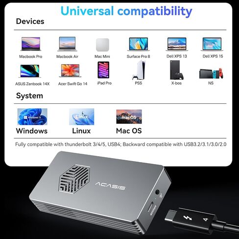 اكاسيس حافظة SSD M.2 NVMe بدون ادوات 40Gbps لـ M1 M2 Pro/Max، حافظة ذاكرة مستديمة من خليط الالومنيوم الناعم المضاد للخدش، متوافقة مع USB4/3.2/3.1/3.0/2.0، تدعم حتى 8TB مقاس 2280 M&B+M-Key in Kuwait