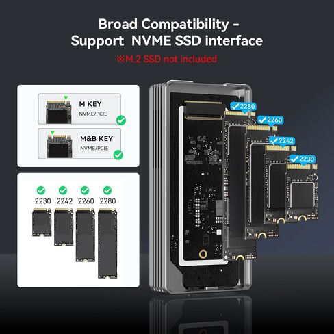 اكاسيس حافظة SSD M.2 NVMe بدون ادوات 40Gbps لـ M1 M2 Pro/Max، حافظة ذاكرة مستديمة من خليط الالومنيوم الناعم المضاد للخدش، متوافقة مع USB4/3.2/3.1/3.0/2.0، تدعم حتى 8TB مقاس 2280 M&B+M-Key in Kuwait