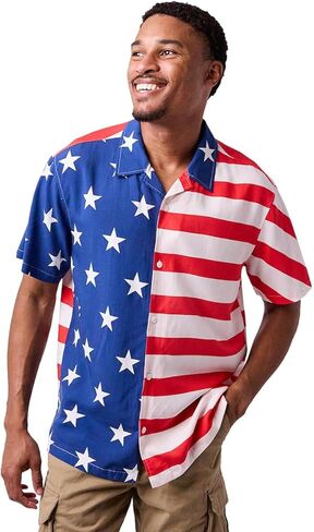 Stars & Stripes United States Flag Men's Collared Button-Up Short Sleeve Shirt in Kuwait
