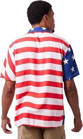 Stars & Stripes United States Flag Men's Collared Button-Up Short Sleeve Shirt in Kuwait