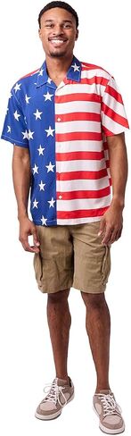 Stars & Stripes United States Flag Men's Collared Button-Up Short Sleeve Shirt in Kuwait