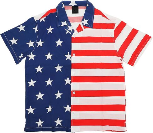 Stars & Stripes United States Flag Men's Collared Button-Up Short Sleeve Shirt in Kuwait