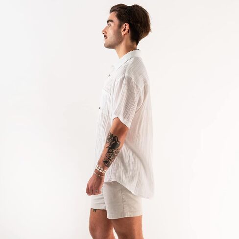 Lotus and Luna Men's Cotton Casual Button Down Short Sleeve Shirt Relaxed Fit Beach Top in Kuwait
