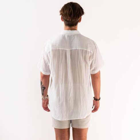 Lotus and Luna Men's Cotton Casual Button Down Short Sleeve Shirt Relaxed Fit Beach Top in Kuwait