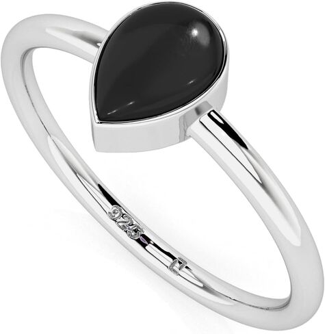 Natural Black Onyx Stackable Ring for Women in Sterling Silver, July Birthstone Jewelry Gifts for Her (Round, Oval, Pear) in Kuwait