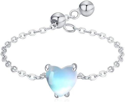 Kokoma Moonstone Heart Ring for Women Crystal Teardrop Link Chain Statement Stacking Rings Engagement Promise Finger Band Dangle Ball Adjustable in Saudi Arabia