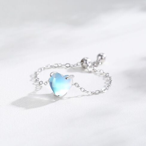 Kokoma Moonstone Heart Ring for Women Crystal Teardrop Link Chain Statement Stacking Rings Engagement Promise Finger Band Dangle Ball Adjustable in Saudi Arabia