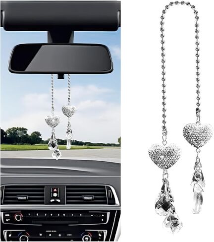 Mandark Bling Car Rearv View Mirror Charm, 2PCS Crystal Rhinestone Lucky Heart Vehicle Rearview Mirror Hanging Ornament Pendant, Diamond Automotive Decoration Accessories, Universal Fit (StyleC) in Saudi Arabia