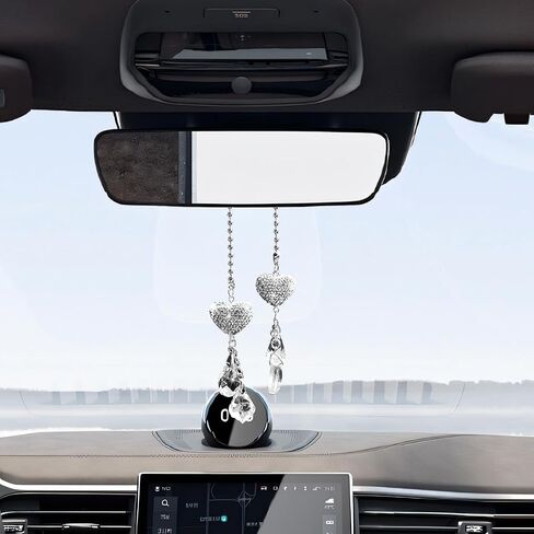 Mandark Bling Car Rearv View Mirror Charm, 2PCS Crystal Rhinestone Lucky Heart Vehicle Rearview Mirror Hanging Ornament Pendant, Diamond Automotive Decoration Accessories, Universal Fit (StyleC) in Saudi Arabia