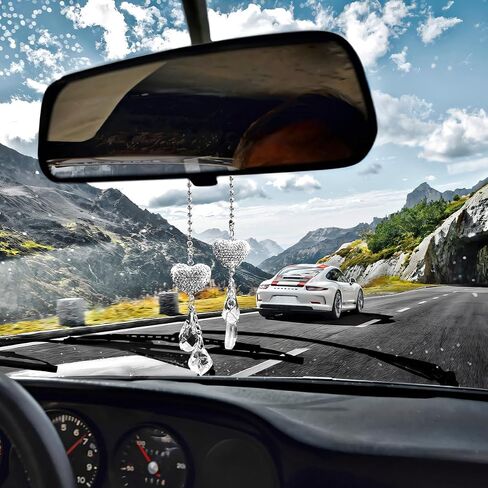 Mandark Bling Car Rearv View Mirror Charm, 2PCS Crystal Rhinestone Lucky Heart Vehicle Rearview Mirror Hanging Ornament Pendant, Diamond Automotive Decoration Accessories, Universal Fit (StyleC) in Saudi Arabia
