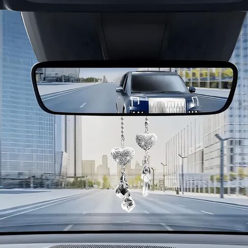 Mandark Bling Car Rearv View Mirror Charm, 2PCS Crystal Rhinestone Lucky Heart Vehicle Rearview Mirror Hanging Ornament Pendant, Diamond Automotive Decoration Accessories, Universal Fit (StyleC) in Saudi Arabia