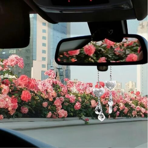 Mandark Bling Car Rearv View Mirror Charm, 2PCS Crystal Rhinestone Lucky Heart Vehicle Rearview Mirror Hanging Ornament Pendant, Diamond Automotive Decoration Accessories, Universal Fit (StyleC) in Saudi Arabia