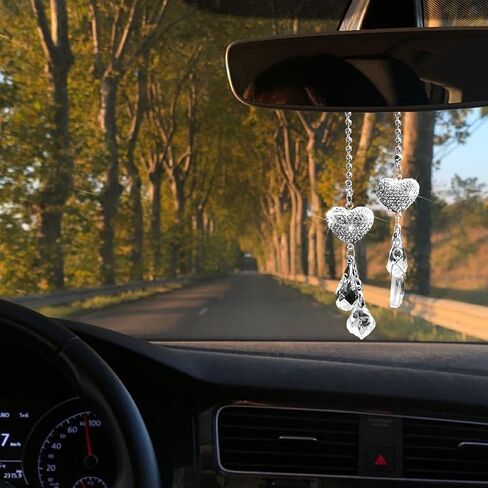 Mandark Bling Car Rearv View Mirror Charm, 2PCS Crystal Rhinestone Lucky Heart Vehicle Rearview Mirror Hanging Ornament Pendant, Diamond Automotive Decoration Accessories, Universal Fit (StyleC) in Saudi Arabia