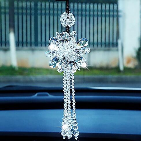 Car Interior Mirror Crystal Jewelry Colorful Crystal Charms Transparent Hanging Crystal Balls Car Charms (Red & Pink) in Saudi Arabia