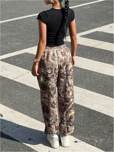 MakeMeChic Women's Camo Jogger Baggy Pants Elastic Waist Casual Loose Athletic Sweatpants with Pockets in Kuwait