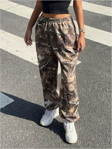 MakeMeChic Women's Camo Jogger Baggy Pants Elastic Waist Casual Loose Athletic Sweatpants with Pockets in Kuwait