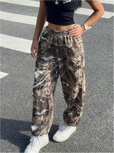 MakeMeChic Women's Camo Jogger Baggy Pants Elastic Waist Casual Loose Athletic Sweatpants with Pockets in Kuwait