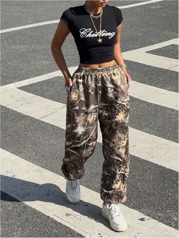 MakeMeChic Women's Camo Jogger Baggy Pants Elastic Waist Casual Loose Athletic Sweatpants with Pockets in Kuwait