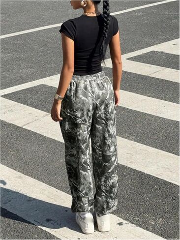 MakeMeChic Women's Camo Jogger Baggy Pants Elastic Waist Casual Loose Athletic Sweatpants with Pockets in Kuwait