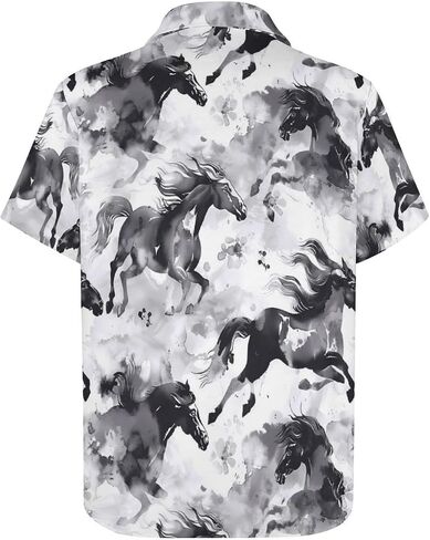 Men's Vintage Ink Horse Printed Shirt Casual Hawaiian Shirts Button Down Shirts Short Sleeve in Saudi Arabia