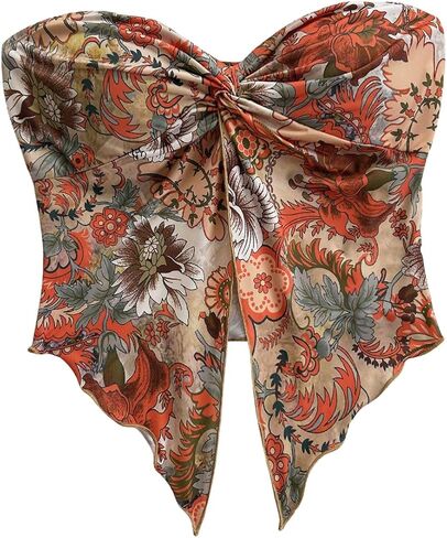 SOLY HUX Women's Floral Print Tube Top Twist Split Strapless Sleeveless Asymmetrical Hem Summer Vacation Crop Tops in Saudi Arabia