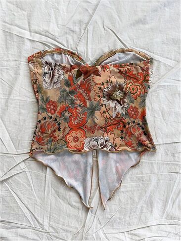 SOLY HUX Women's Floral Print Tube Top Twist Split Strapless Sleeveless Asymmetrical Hem Summer Vacation Crop Tops in Saudi Arabia