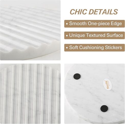 Koville Italian Natural Marble Trays for Decor, 9.5" Round Stone Decorative Trays with Stripe Grooves, Wave-Shaped Surface Serving Tray for Home, Multi-Purpose Entryway Catchall Tray (Bianco Carrara) in Saudi Arabia