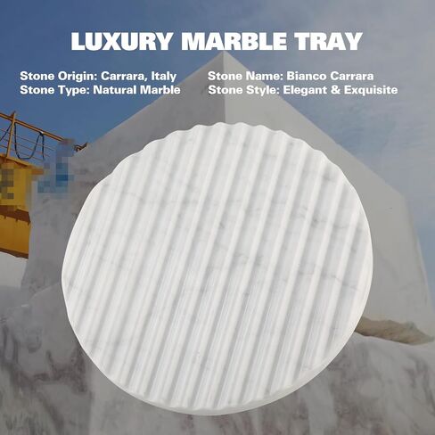 Koville Italian Natural Marble Trays for Decor, 9.5" Round Stone Decorative Trays with Stripe Grooves, Wave-Shaped Surface Serving Tray for Home, Multi-Purpose Entryway Catchall Tray (Bianco Carrara) in Saudi Arabia