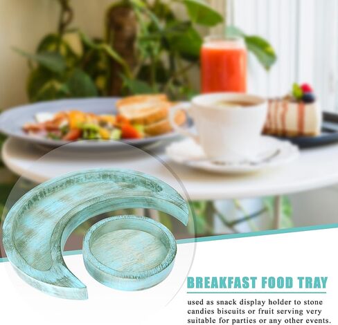 Moon Tray Crystal Holder - Wood Moon Tray - Crystal Tray for Stones, Wood Moon Shape Jewelry Plate for Stones - Crescent Moon Tray for Crystal - Essential Oil Holder - Decorative Tray (Turquoise) in Saudi Arabia