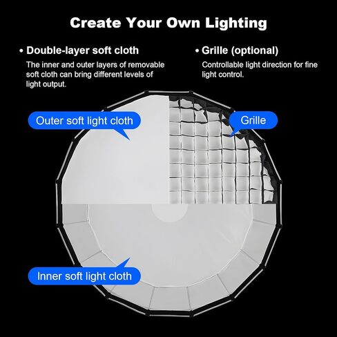 Godox P120L 120cm Parabolic Softbox شبكة خلية النحل Bowens جبل صندوق سوفت بوكس لـ Studio Flash Speedlite عاكس صور استوديو Portbale متوافق in Kuwait