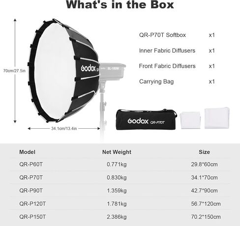 Godox P120L 120cm Parabolic Softbox شبكة خلية النحل Bowens جبل صندوق سوفت بوكس لـ Studio Flash Speedlite عاكس صور استوديو Portbale متوافق in Kuwait