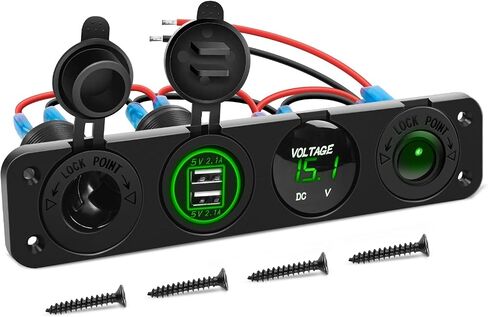 gooacc 4 in 1 on Off Charger Socket Plane Dual USB Socket Outlet LED VOLTMETER SOCKETTE LEGACK LED مضاءة على مفتاح تبديل Rocker Off Rocker لـ Truck Car Marine Boats RV ، 2 سنة ضمان in Saudi Arabia