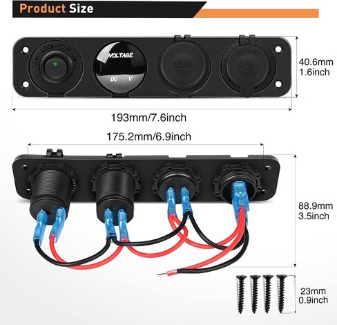 gooacc 4 in 1 on Off Charger Socket Plane Dual USB Socket Outlet LED VOLTMETER SOCKETTE LEGACK LED مضاءة على مفتاح تبديل Rocker Off Rocker لـ Truck Car Marine Boats RV ، 2 سنة ضمان in Saudi Arabia